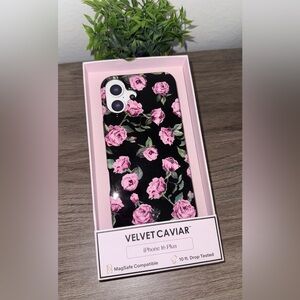 Velvet Caviar Pink Rose on Black Phone Case